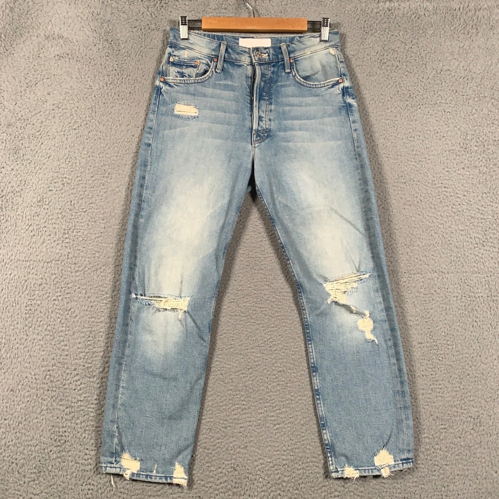 Mother The Tomcat Jeans Women's 27 Blue The Confession Distressed Straight Leg